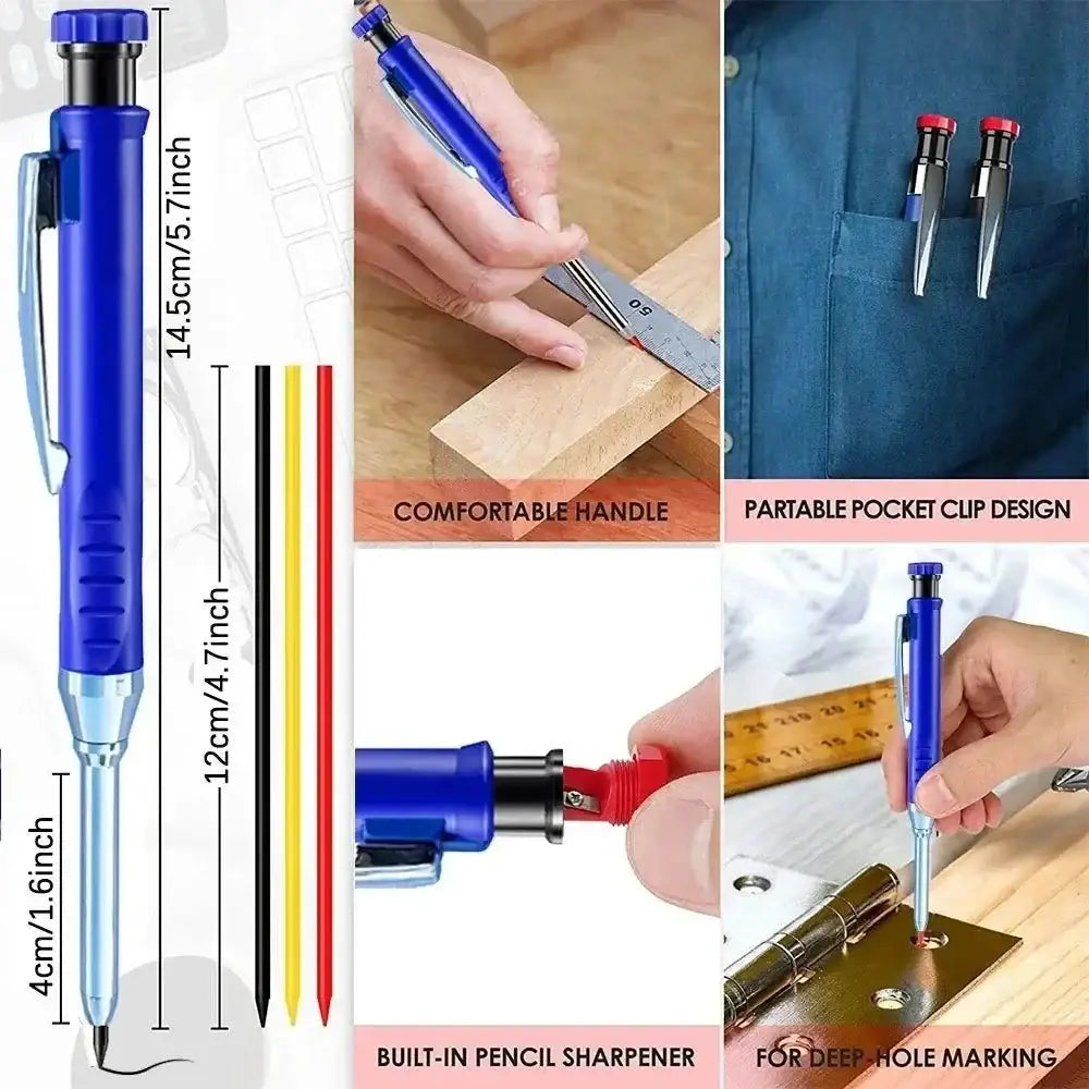 Blue Carpenter Pencil with Clip and Sharpener for Solid Carpenter Mechanical Pencil