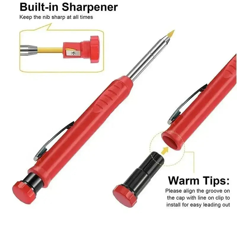 Red Solid Carpenter Mechanical Pencil with built-in sharpener for precision work