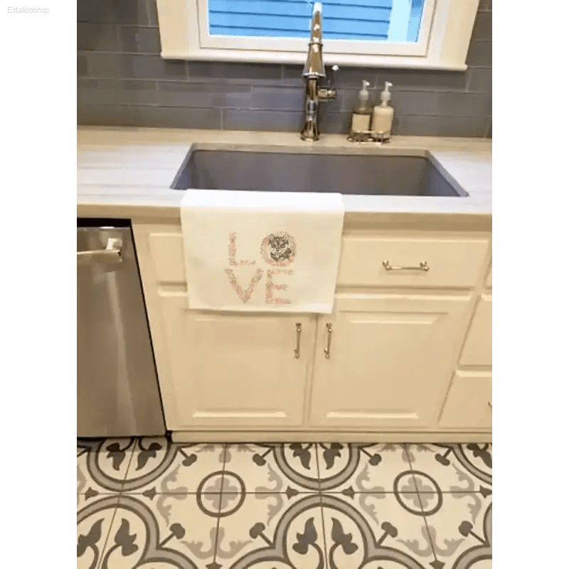 Spark Up Your Kitchen with LOVE Floral Dog Tea Towel - Estalios