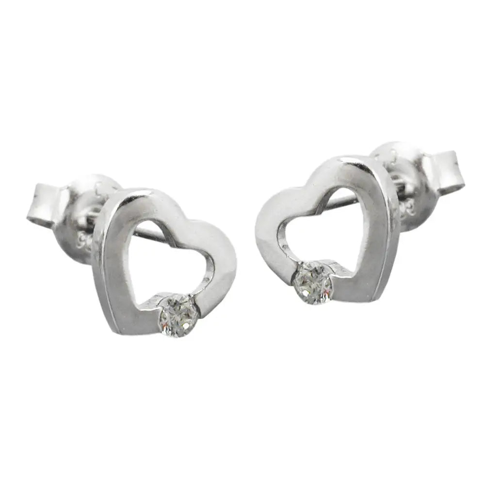 Heart Zirconia Silver Stud Earrings with dazzling gemstones in a loveable heart shape