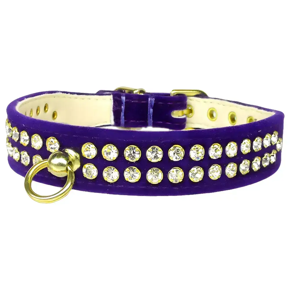 Purple velvet pet collar with rhinestones perfect for your pet’s neck, view cart now!