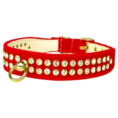 Red velvet pet collar with rhinestones for your pet’s neck - view cart now!