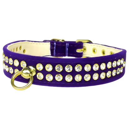 Purple velvet pet collar with rhinestones for blinging your pet’s neck, view cart now