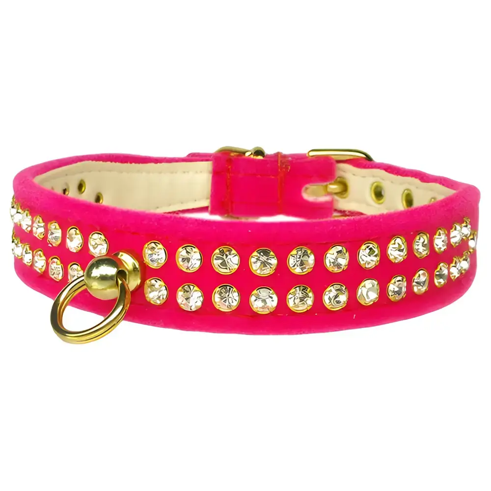 Pink velvet pet collar with rhinestones for your pet’s neck - view cart now!