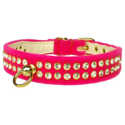 Pink velvet pet collar with rhinestones for your pet’s neck - view cart now!