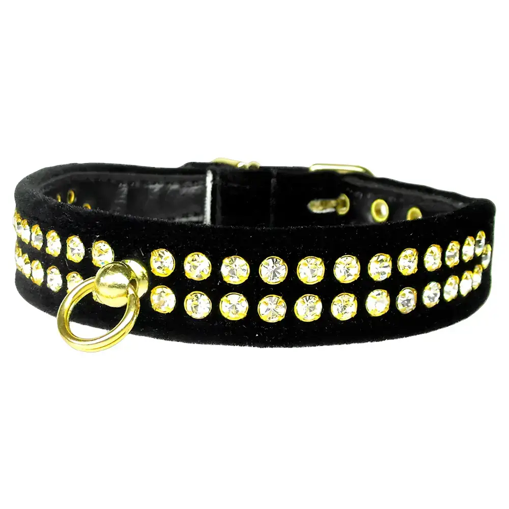 Stylish black velvet pet collar with gold accents for your pet’s neck, view cart now