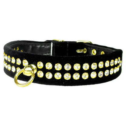 Stylish black velvet pet collar with gold accents for your pet’s neck, view cart now