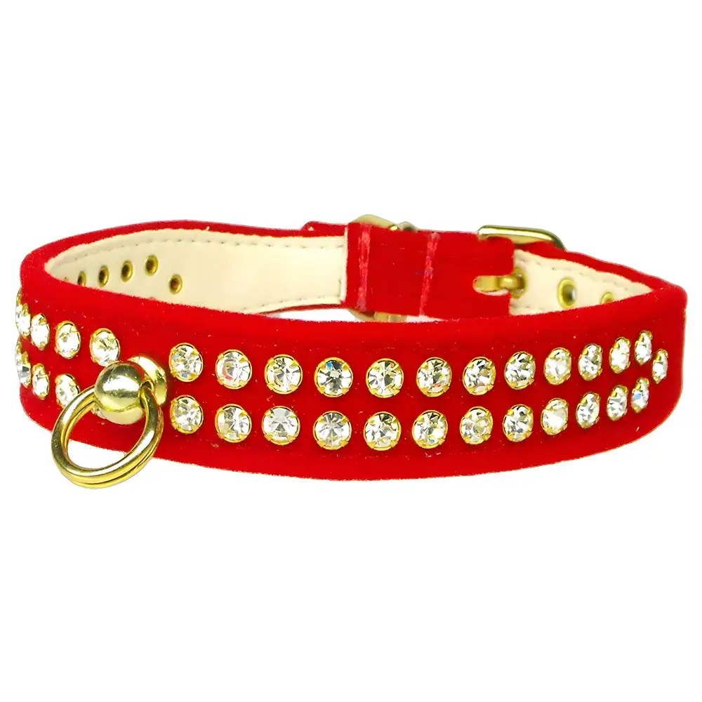 Red velvet pet collar with rhinestones to bling your pet’s neck, view cart now!