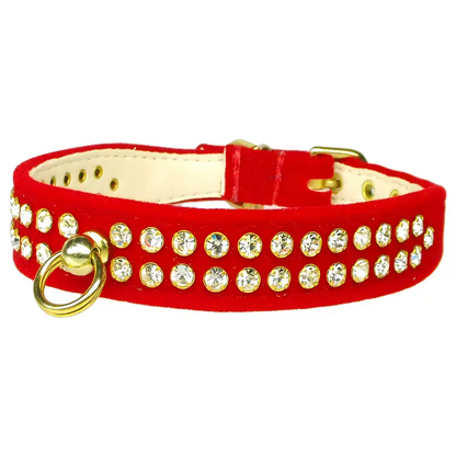 Red velvet pet collar with rhinestones to bling your pet’s neck, view cart now!