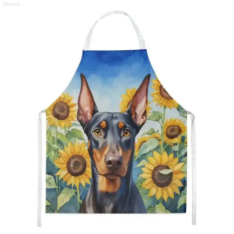 Sparkling Watercolor Apron with Dog and Sunflower Delight - Estalios