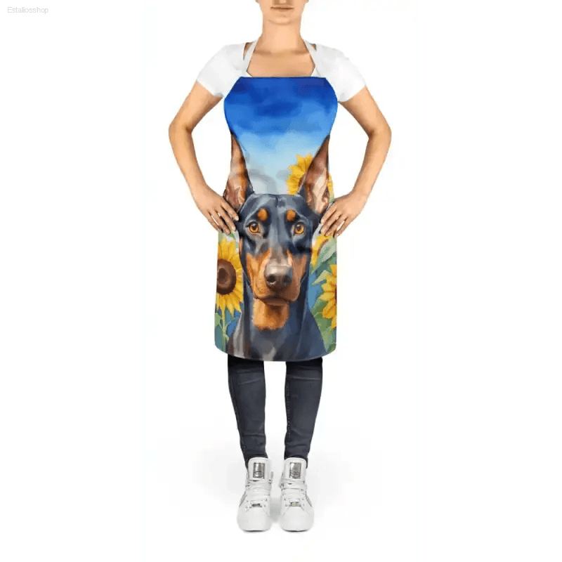 Sparkling Watercolor Apron with Dog and Sunflower Delight - Estalios