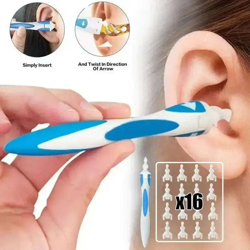 Blue and white Spiral Ear Wax Remover Tool for easy ear cleaning and wax removal