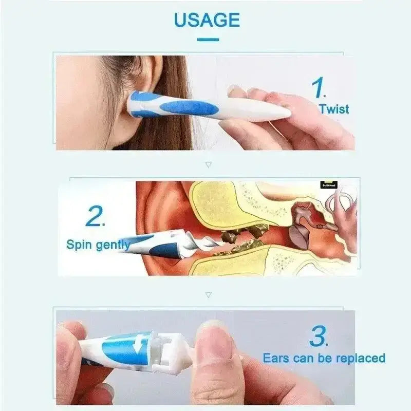 Instructions for using the Spiral Ear Wax Remover Tool, an effective ear wax remover