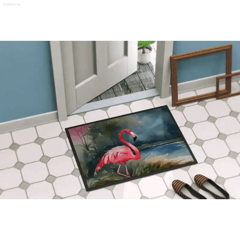 Splashy Flamingo Watercolor Doormat: Welcome Happiness! Bring a Vibrant Splash of Color and Whimsical Charm to your Doorstep with our Flamingo Watercolor Doormat - Estalios