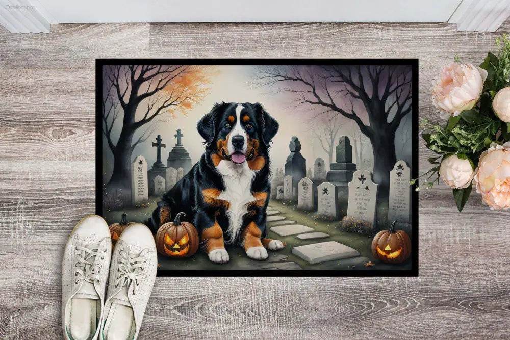 Halloween-themed dog doormat.