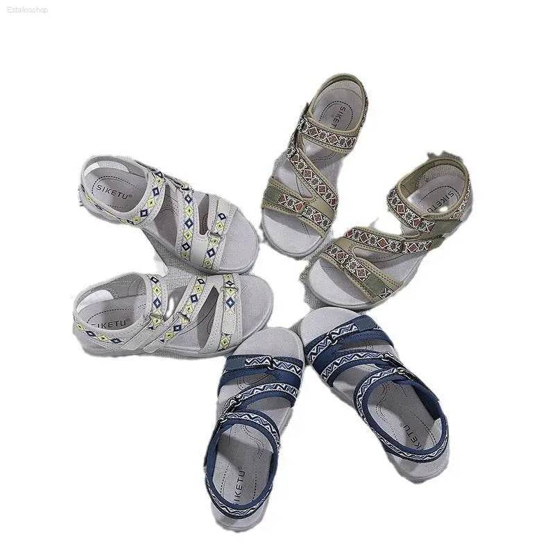 Sports Sandals With Printed Velcro Plus Size Women's Shoes - Estalios