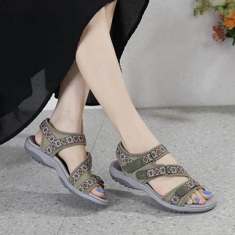 Sports Sandals With Printed Velcro Plus Size Women's Shoes - Estalios