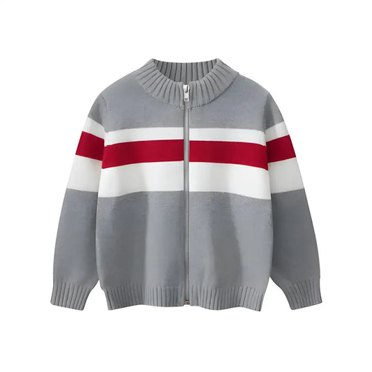 Striped knit zip-up sweater for 12-24M, perfect for spring European vibes