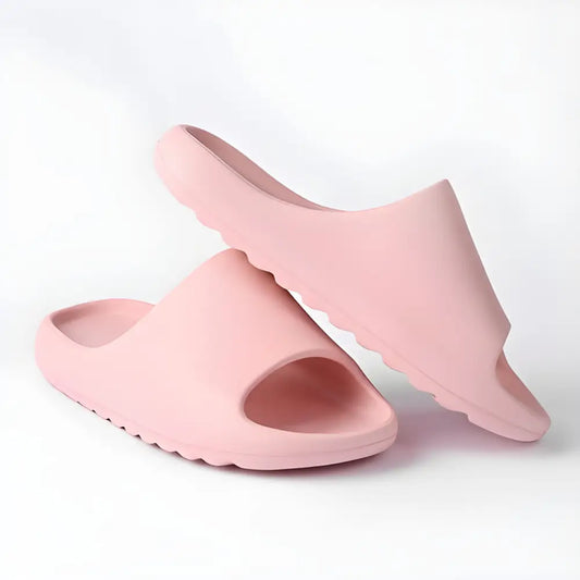 Cute pink slide sandals with ankle bling, perfect squishy pink pillow slides vibe