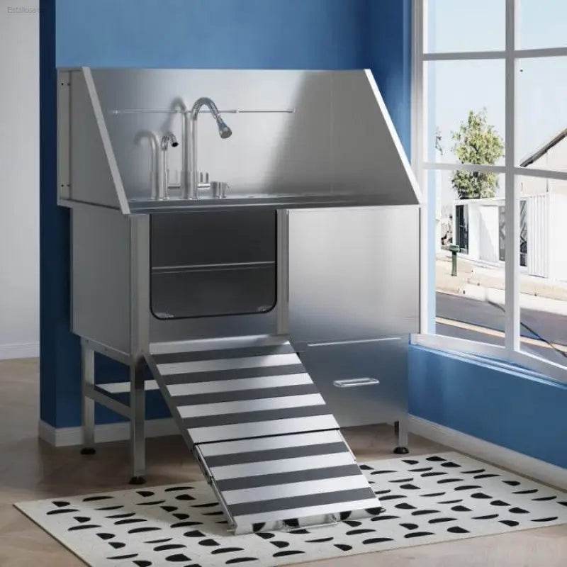 Stainless Steel Dog Bath Table with Ramp and Accessories - Estalios