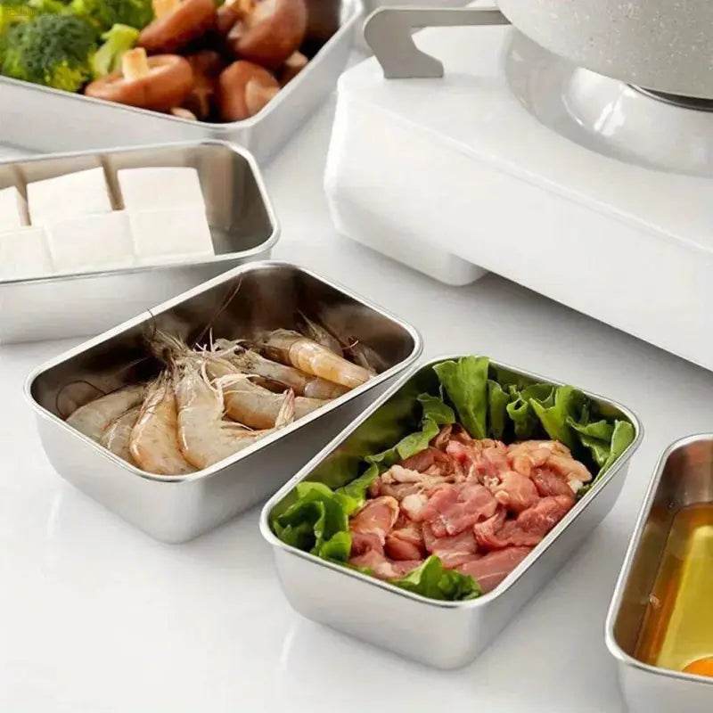 Stainless steel food containers.