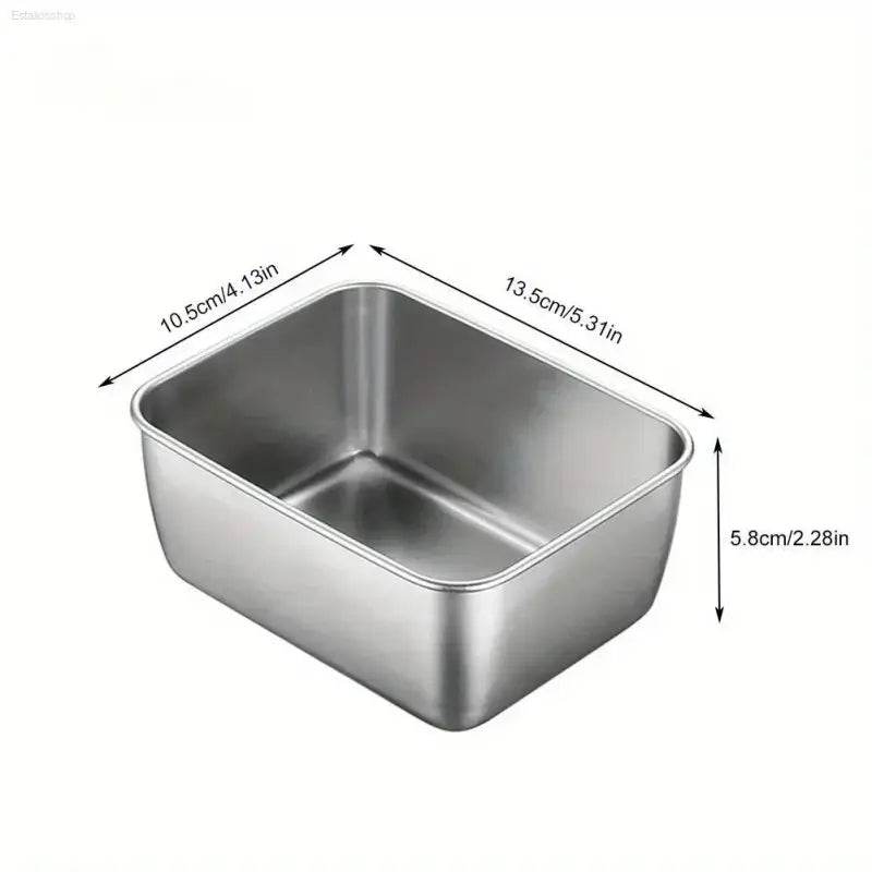 Rectangular stainless steel container.