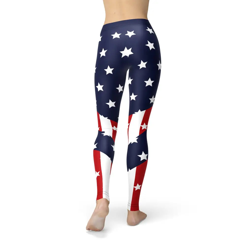 Womens American Flag Leggings for a true American beauty look. Star-Spangled Style!