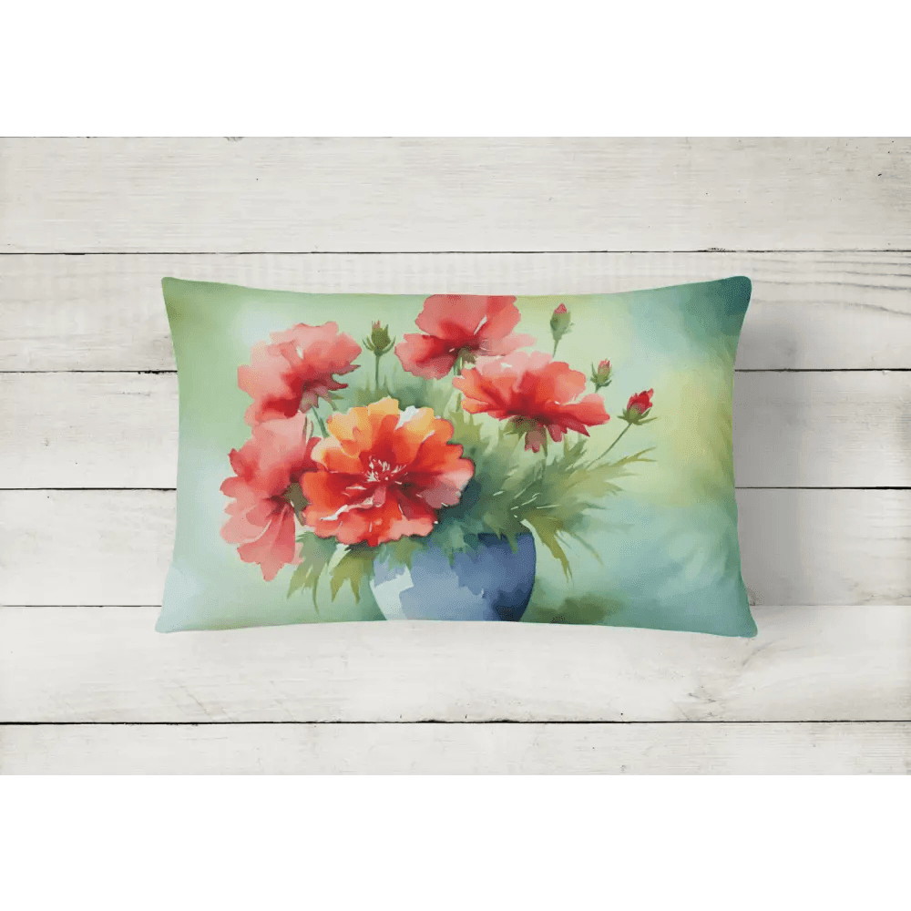 Ohio Scarlet Carnations Washable Throw Pillow for Indoor Outdoor - Estalios