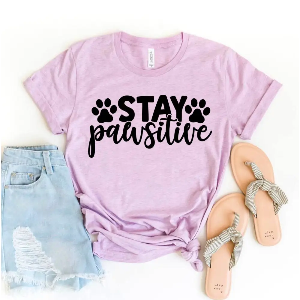 Stay Pawsitive Heather Lilac Tee - T-shirts