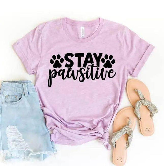 Stay Pawsitive Lilac Tee for Bold and Trendy Style - Estalios