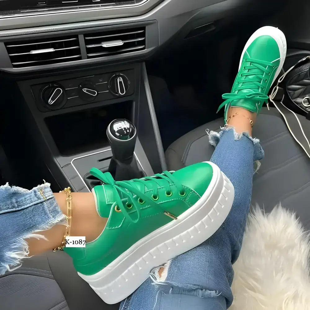 Green platform women’s sneakers from Step Up Your Style for casual outfits