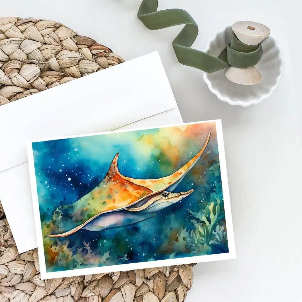 Whimsical Sting Ray Greeting Cards Pack of 8 Blank Cards - Estalios