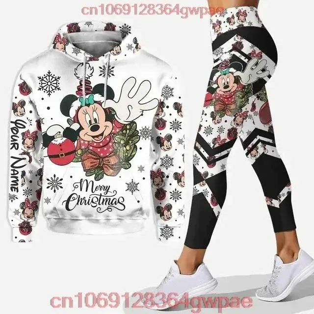 Cute Matching Christmas Minnie Mouse Hoodie and Leggings Set for Disney Lovers