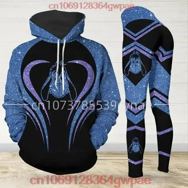 Cute Eeyore-themed Angle 3D Hoodie and Leggings Set for stylish yoga pants sports Disney fans