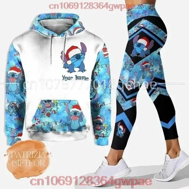 Matching Stitch Angle 3D Hoodie and Leggings Set for Women, perfect for yoga and sports