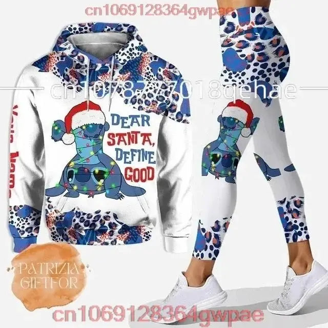 Matching Stitch Angle 3D Hoodie and leggings for stylish Disney yoga pants sports