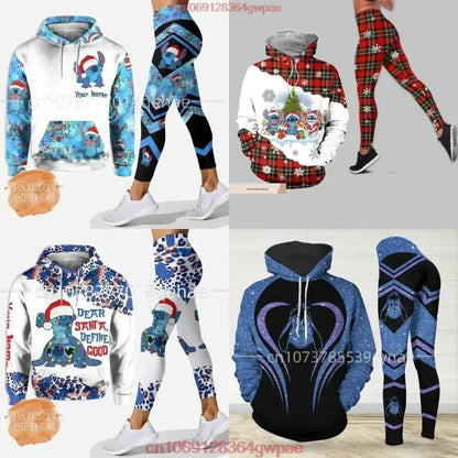 Stitch Angle 3D Hoodie and Leggings Set for Women, perfect for yoga and casual wear