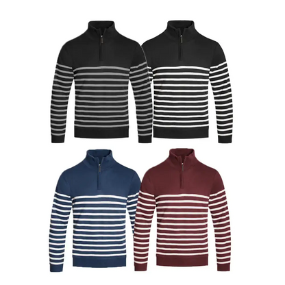 Four stylish striped quarter zip sweaters from the Sweater Quarter Zip collection