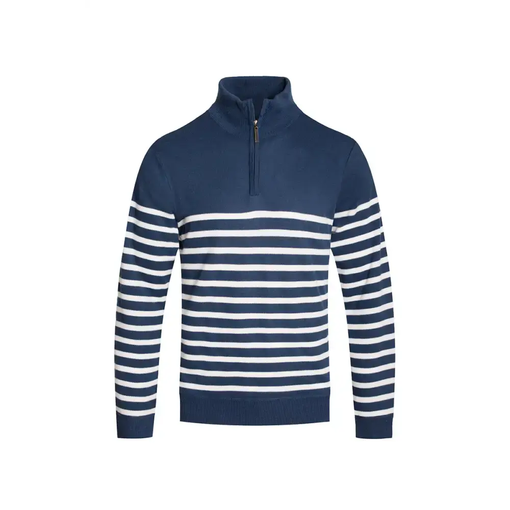 Navy and white striped pullover sweater quarter zip perfect for casual outings