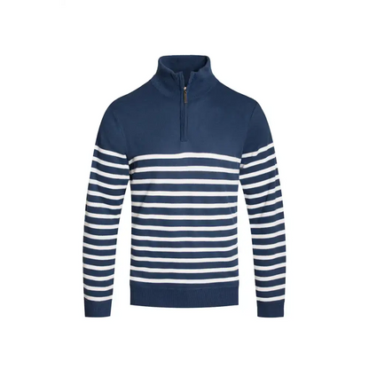 Navy and white striped pullover sweater quarter zip perfect for casual outings