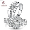 Stunning 10Kt White Gold Plated Matching Couple Rings with CZ for Elegant Weddings - EstaliosShop
