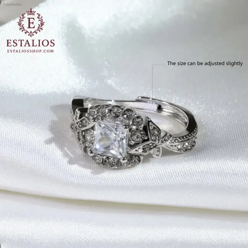 Stunning 10Kt White Gold Plated Matching Couple Rings with CZ for Elegant Weddings - EstaliosShop