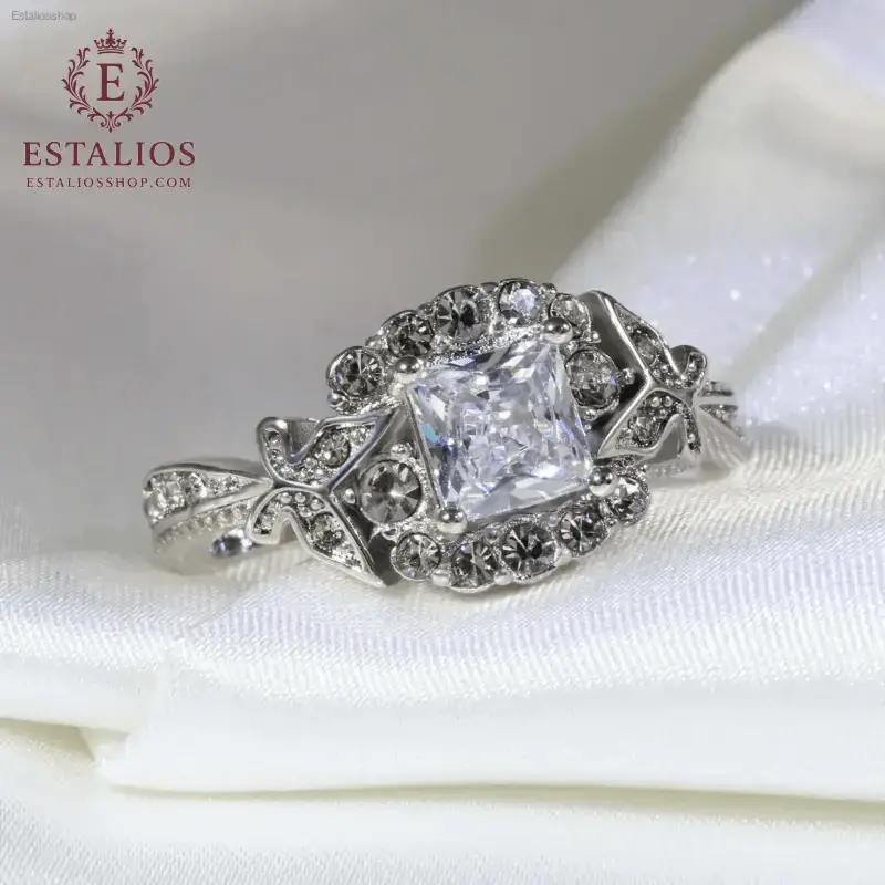 Stunning 10Kt White Gold Plated Matching Couple Rings with CZ for Elegant Weddings - EstaliosShop