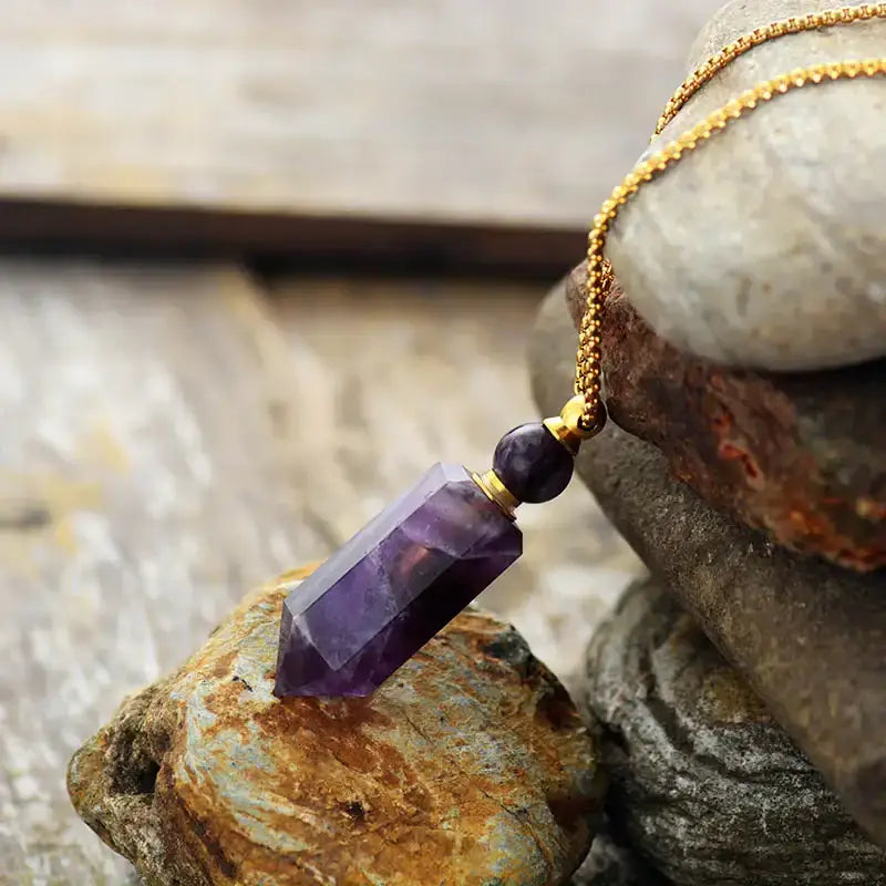 Stunning Natural Amethyst Stone Pendant Necklace showcasing a beautiful Amethyst crystal charm