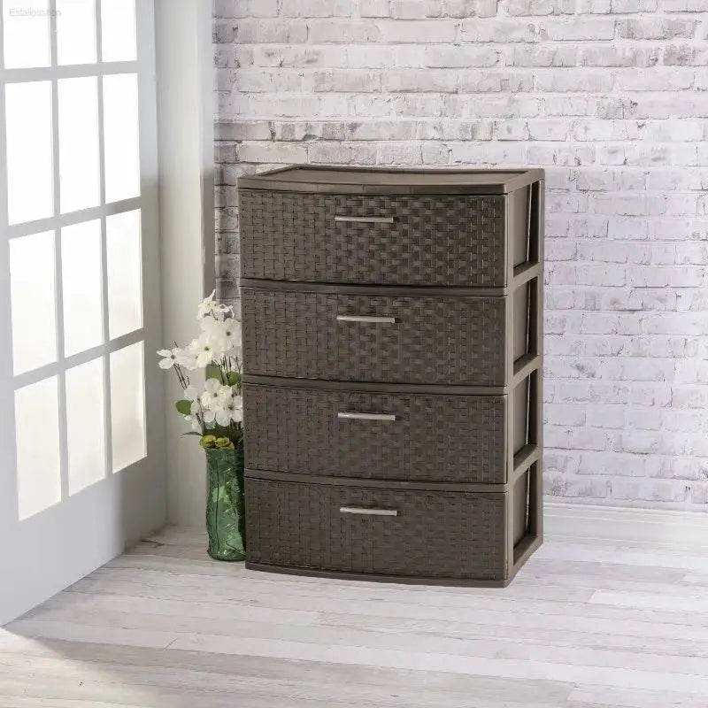 Stylish 4 Drawer Wide Woven Plastic Organizer for Home Use - Estalios
