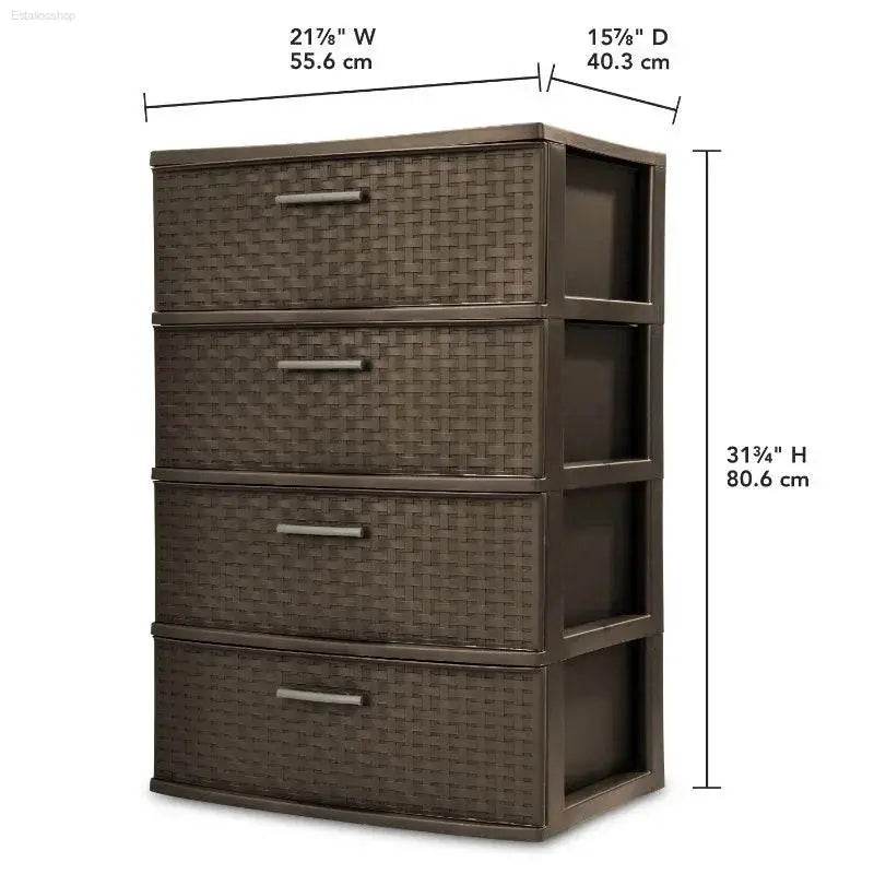 Stylish 4 Drawer Wide Woven Plastic Organizer for Home Use - Estalios