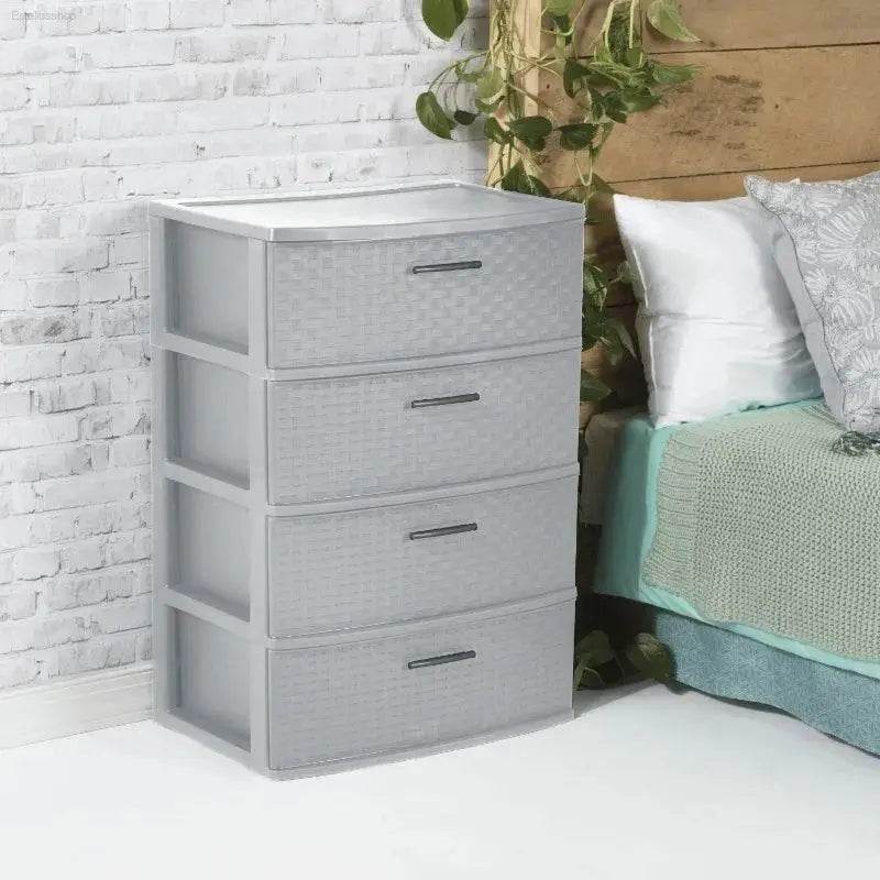 Stylish 4 Drawer Wide Woven Plastic Organizer for Home Use - Estalios