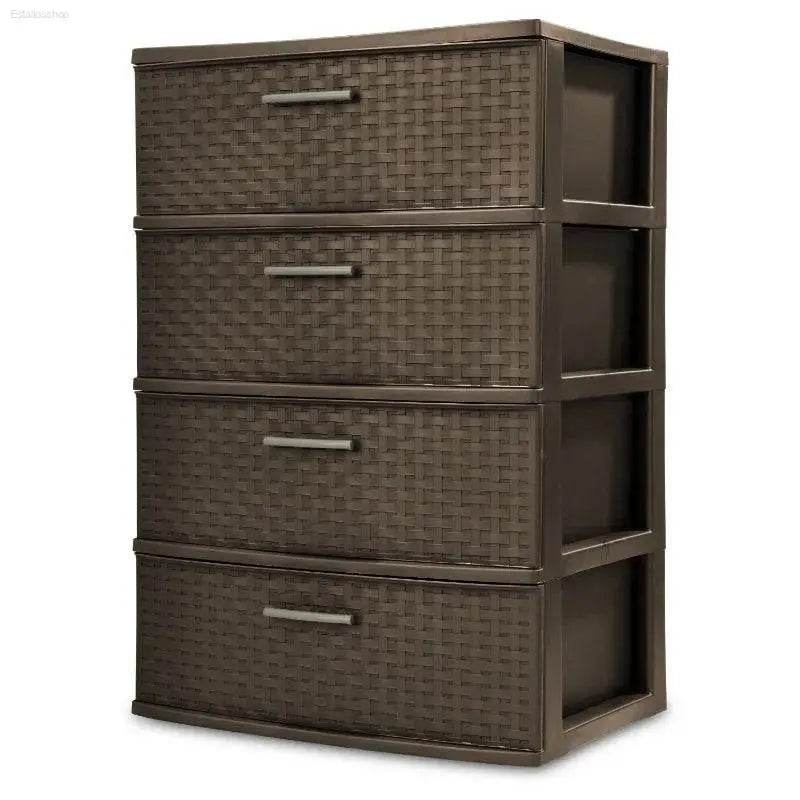 Stylish 4 Drawer Wide Woven Plastic Organizer for Home Use - Estalios