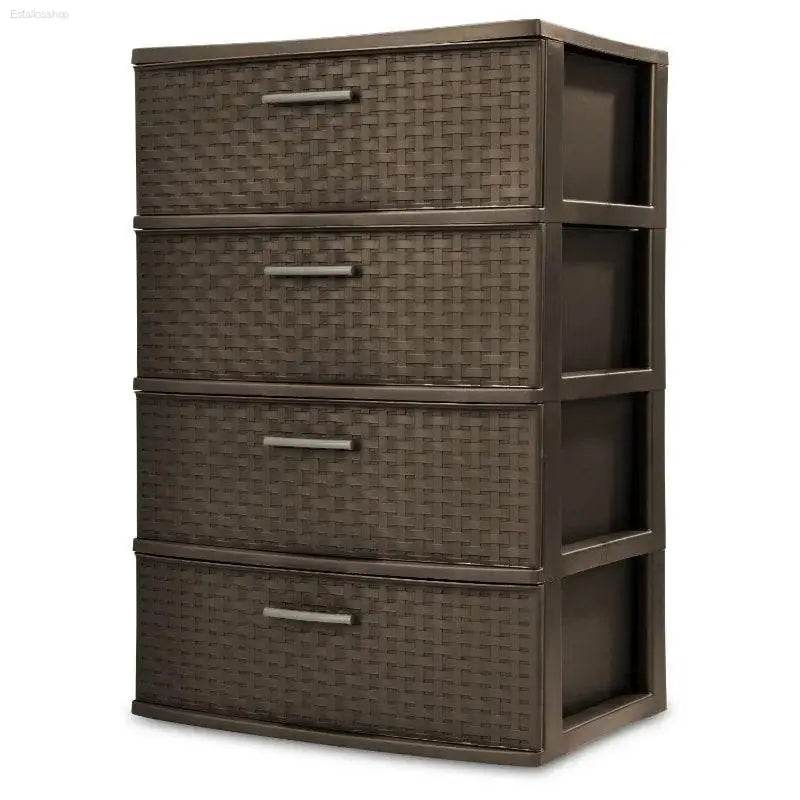 Stylish 4 Drawer Wide Woven Plastic Organizer for Home Use - Estalios