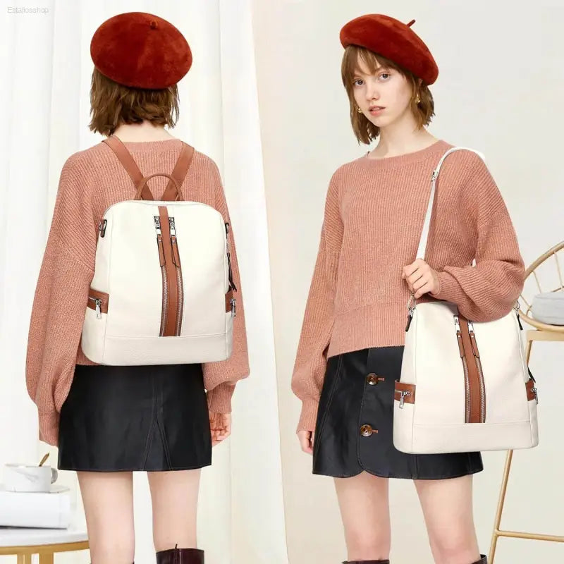 Stylish ALTOSY Genuine Leather Convertible Backpack Purse for Women - Versatile Shoulder & Crossbody Bag with Laptop Compartment - Estalios